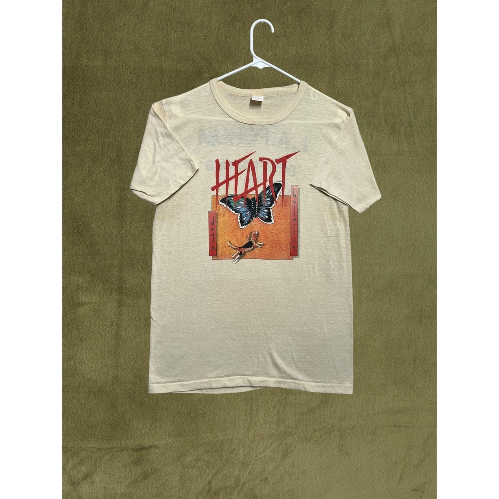 Rare 1970s Heart Dog and Butterfly Tour T-Shirt LA Forum Sold Out Cream S